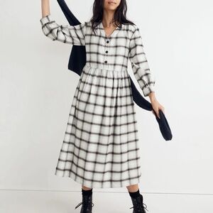 MADEWELL Oversized Flannel Button Front Midi Dress  ~ Celestial Blue ~ NWT